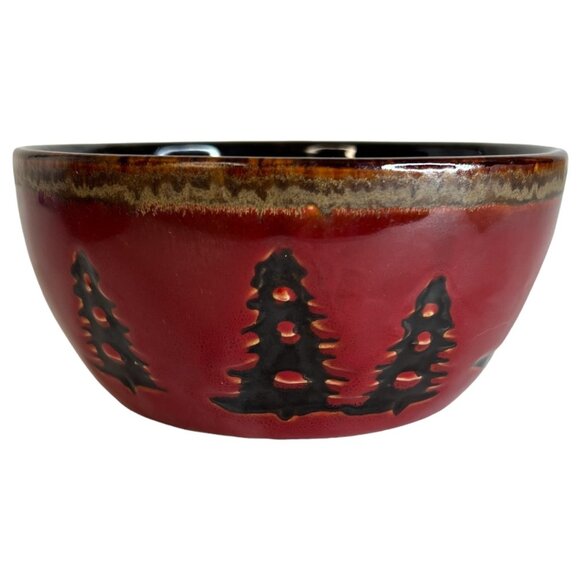 2 Woodland Home Studio Red Ceramic Cereal Bowls Bear & Pine Tree Design Soup - Picture 10 of 12